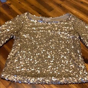 Sequin boat neck top with flare sleeve